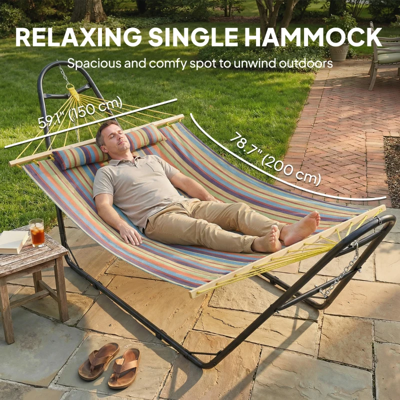 Outsunny Hammock with Stand, Heavy Duty Camping Hammock with Detachable Pillow and Spreader Bar, 264 lbs Capacity, Multicolor