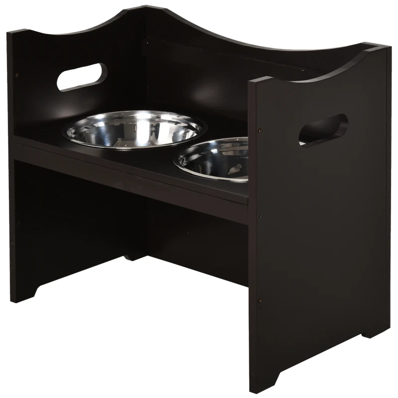 PawHut Raised Pet Food Elevated Feeder with 2 Stainless Steel Bowls, 3 Levels Adjustable Height Levels, and Wood Finish