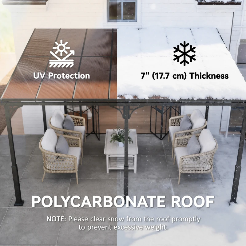 Outsunny 13' x 10' Lean to Gazebo, Hardtop Wall Mounted Outdoor Pergola with Polycarbonate Roof and Metal-Aluminium Frame