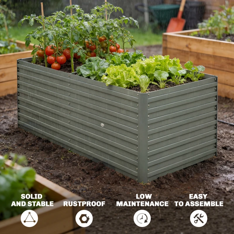 Outsunny 5' x 3' x 2' Raised Garden Bed, Galvanized Planter Box for Growing Flowers, Herbs and Vegetables, Light Grey