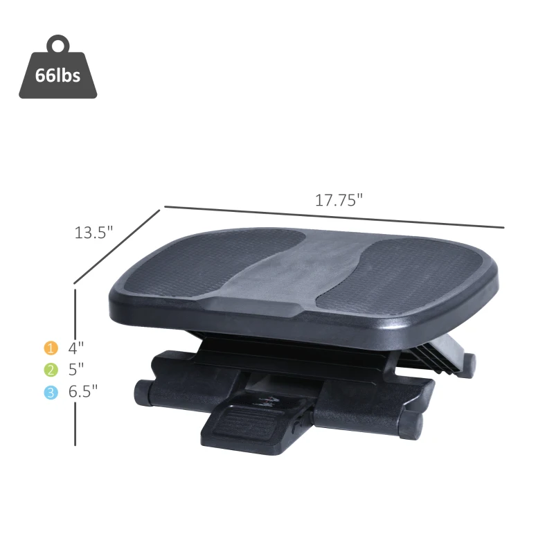 HOMCOM Footrest Under Desk Support Ergonomic Adjustable Foot Rest with Massage Texture Surface, 3 Height Position, 30 Degree Tilt Angle, for Home, Office