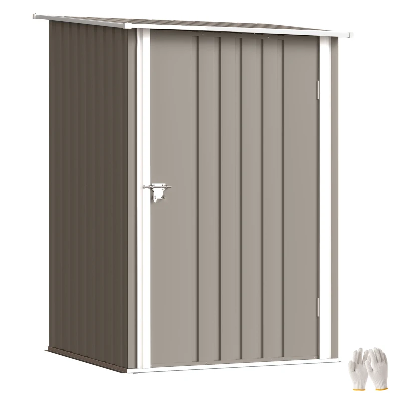 Outsunny 3.3' x 3.4' Lean-to Outdoor Garden Storage Shed, Galvanized Steel with Lockable Door for Patio Brown and White