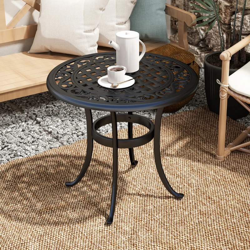 Outsunny Ф23.6" Round Outdoor Side Table, Cast Aluminum Frame Patio Coffee Side Desk for Patio, Garden, Balcony, Black