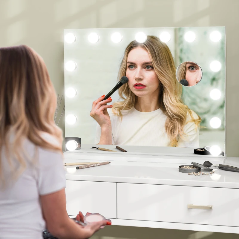 HOMCOM Hollywood Makeup Mirror with Lights, 3 Lighting Modes, USB Charging Port, Tabletop or Wall Mounted, White