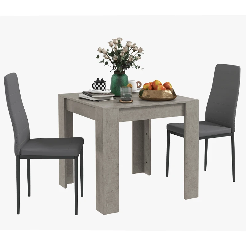 HOMCOM Dining Table Set for 2, Square Kitchen Table and Chairs, Dining Room Table and PU Leather Upholstered Chairs, Grey