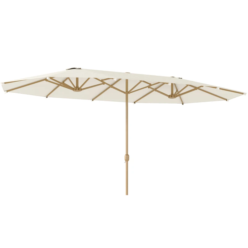 Outsunny 15 ft Double-Sided Patio Umbrella with Twin Canopy, UPF30+ Extra Large Rectangular Market Umbrella with Crank, Beige