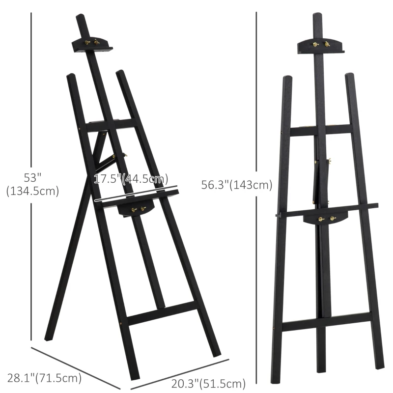HOMCOM 55" Pine Wood Painting Easel Stand, Adjustable Folding Art Easel, Tilts up to 75° for Adults, Begginners and Students, Black