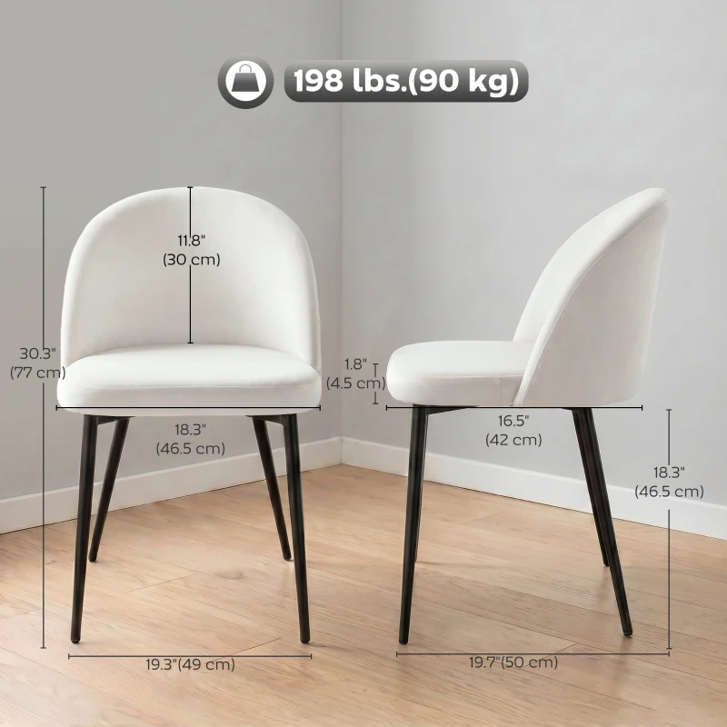 HOMCOM Set of 2 Mid-Back Dining Chair, Mid-Back Velvet-touch Upholstery Kitchen Chair for Living Room Dining Room, Cream White