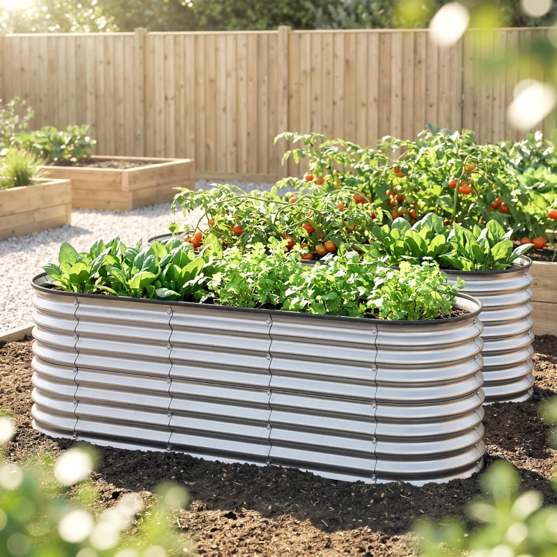 Outsunny 2Pcs Galvanized Raised Garden Bed, 6 x 2 x 2 ft Modular Metal Garden Beds with Rubber Strip Edging, Silver