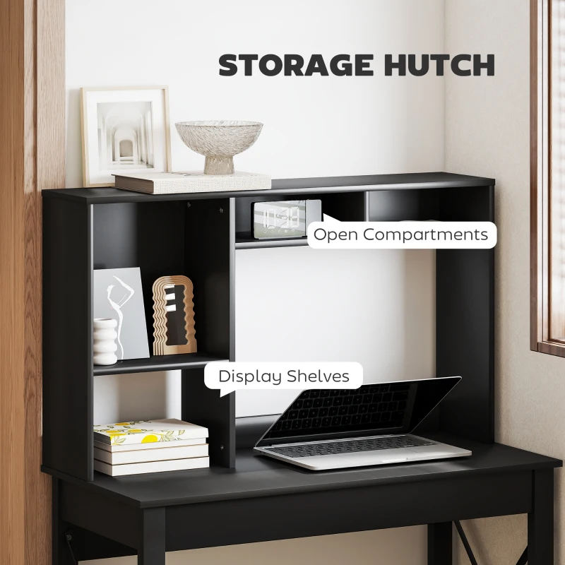 HOMCOM Computer Desk with Hutch, Home Office Table with Storage Shelves and Open Compartments for Writing, Work, Black