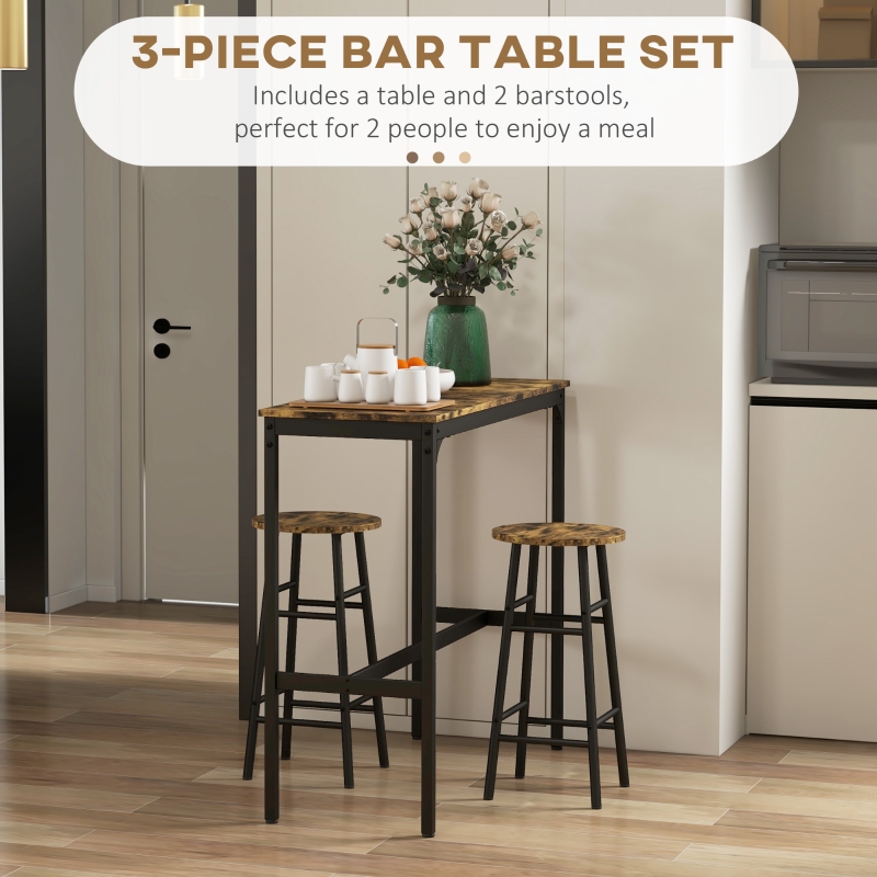 HOMCOM 3-Piece Counter Height Bar Table and Chairs, Dining Table and Chairs Set for 2, Pub Table and Chairs