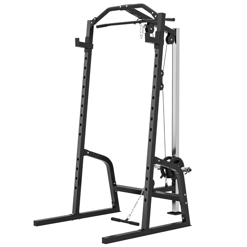 Soozier Power Cage Power Rack with 15-Level Squat Rack, Cable Pulley System, Pull up Stand and Push up Stand