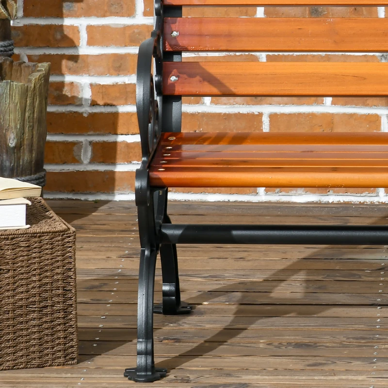 Outsunny 47 Inch Outdoor Garden Bench, Patio Loveseat with Unique Armrests, Slatted Seat Back, 528 lbs. Capacity, Teak Colour