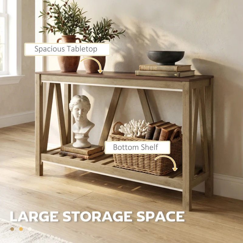 HOMCOM 52" Console Table, Farmhouse Narrow Entryway Table with Storage Shelf, Rustic Sofa Table with Anti-tipper for Living Room and Hallway, Oak