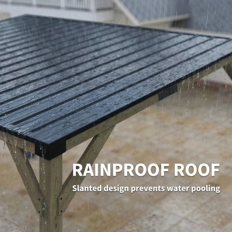 Outsunny 14' x 10' Gazebo, Lean to Galvanized Steel Hardtop Gazebo Pergola with Wood Frame, Patio Gazebo Awning, Dark Grey