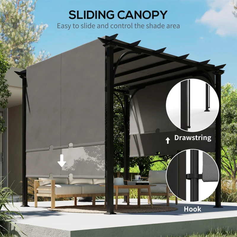 Outsunny 10' x 10' Retractable Pergola Canopy, UPF50+ Outdoor Metal Pergola Gazebo Sun Shade Shelter with Steel Frame, Dark Grey