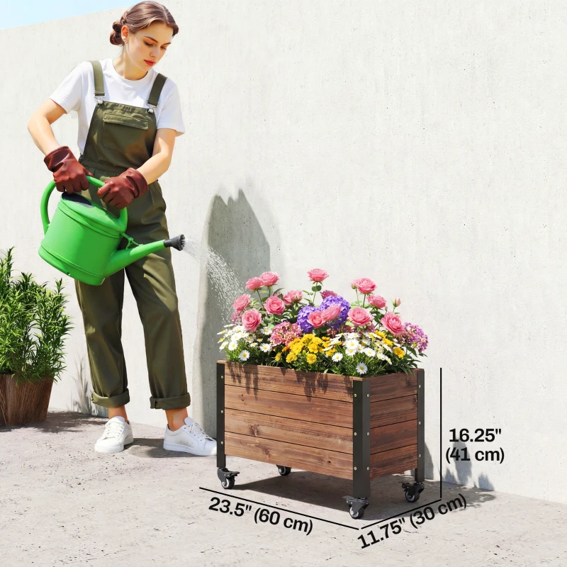 Outsunny Raised Garden Bed with Wheels & Drainage Holes, Outdoor Planter Box with Liner for Patio Balcony