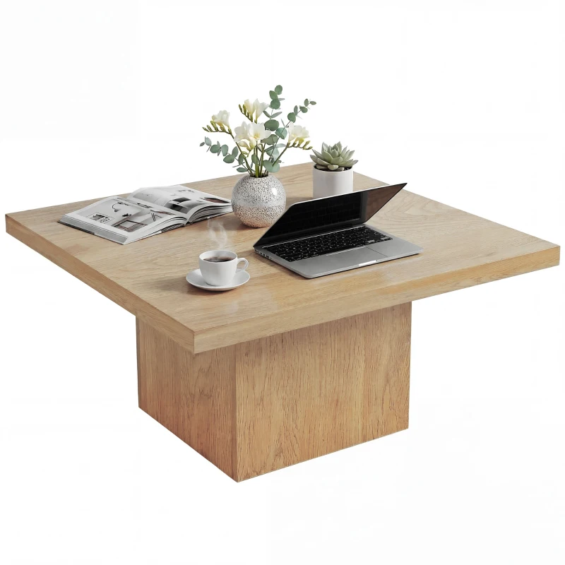 HOMCOM Square Coffee Table, Center Table with 1.6" Thick Tabletop, Natural Wood