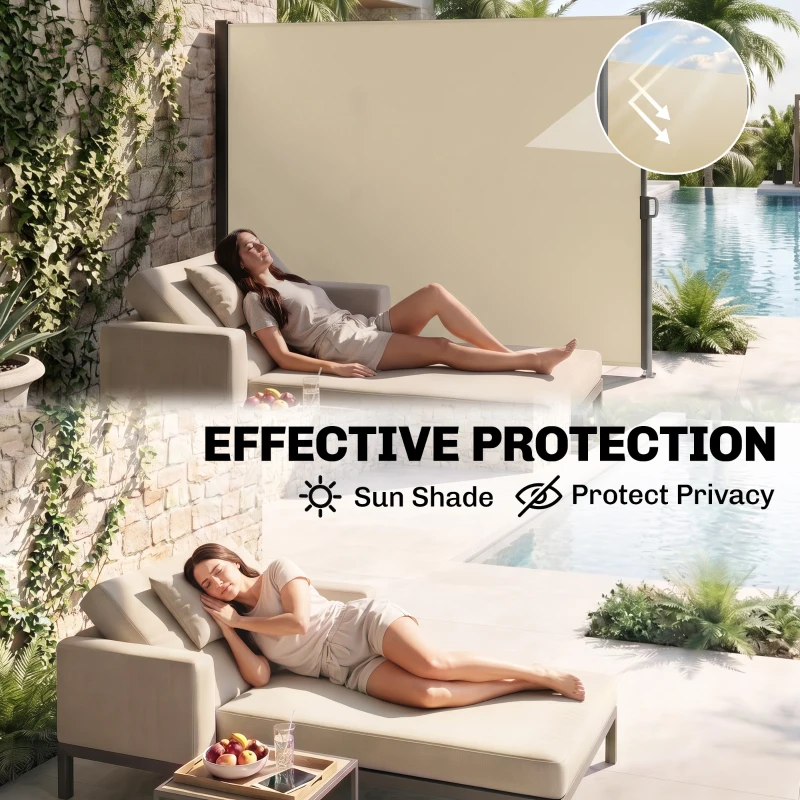 Outsunny 118" x 79" Retractable Side Awning Patio Outdoor Folding Privacy Screen with Resistance to UV Rays & Wind, Cream White