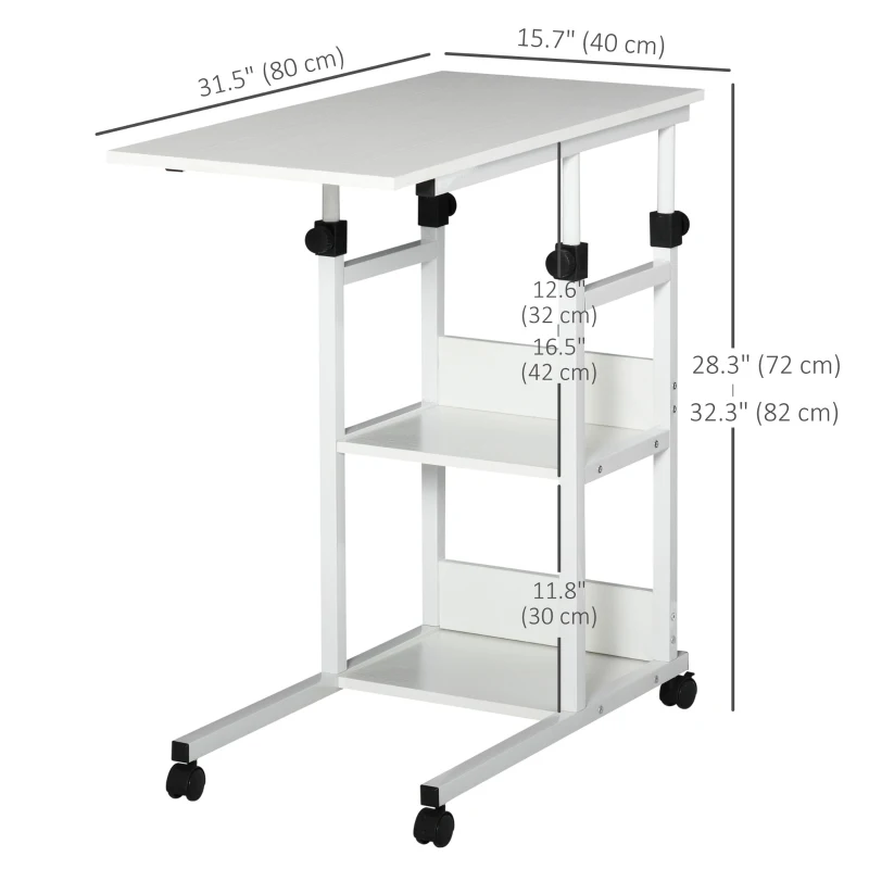HOMCOM Mobile Standing Desk, Adjustable Height 31.5 inch Stand Up Desk with Wheels for Home Office, White
