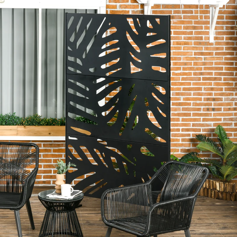 Outsunny Freestanding Outdoor Privacy Screen, Decorative Metal Outdoor Divider with Stand for Garden, Backyard, Deck, Black