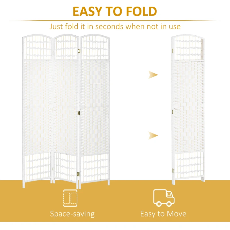 HOMCOM 3 Panel Folding Room Divider, Portable Privacy Screen, Wave Fiber Room Partition for Home Office, White