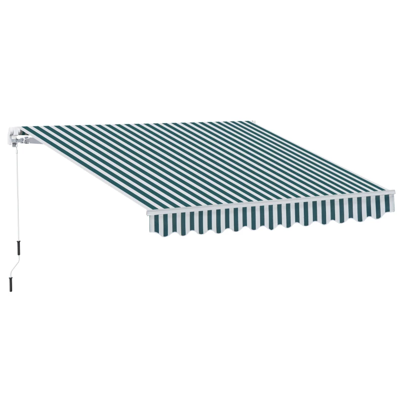 Outsunny 10' x 8' Manual Retractable Awning, Sun Shade Shelter Canopy, with Aluminum Frame and UV Protection for Patio Deck Yard Window Door, Green Stripe