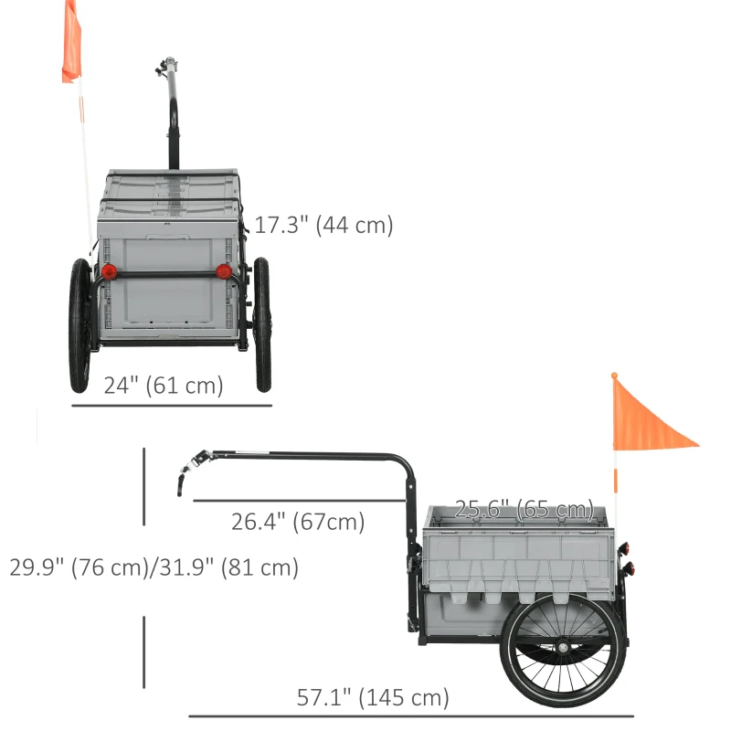 Aosom Steel Trailer for Bike, Bicycle Cargo Trailer with Foldable Storage Box and Safe Reflectors, Max Load 88LBS, Grey