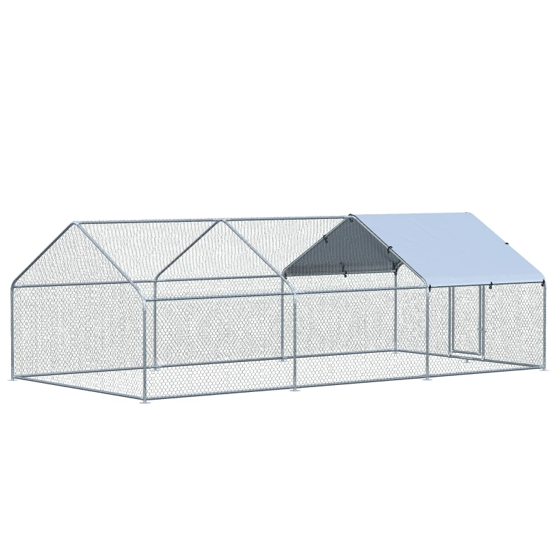 PawHut Large Chicken Coop Metal Chicken Run for Chicken with Waterproof and Anti-UV Cover, Spire Shaped Walk-in Fence Cage Hen House for Outdoor and Yard Farm Use, 1.26" Dia, 9.8' x 19.7' x 6.4'