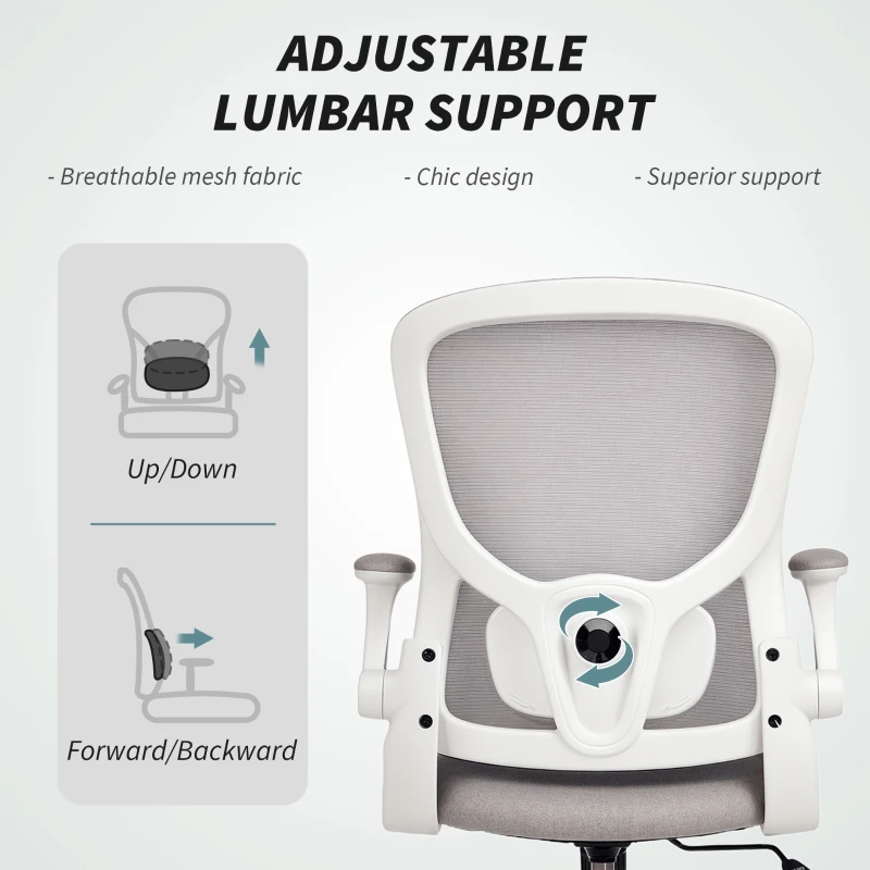 HOMCOM Ergonomic Mesh Office Chair with 4D Lumbar Support, Swivel Desk Chair with Flip-up Armrests, Tilt Function, Grey