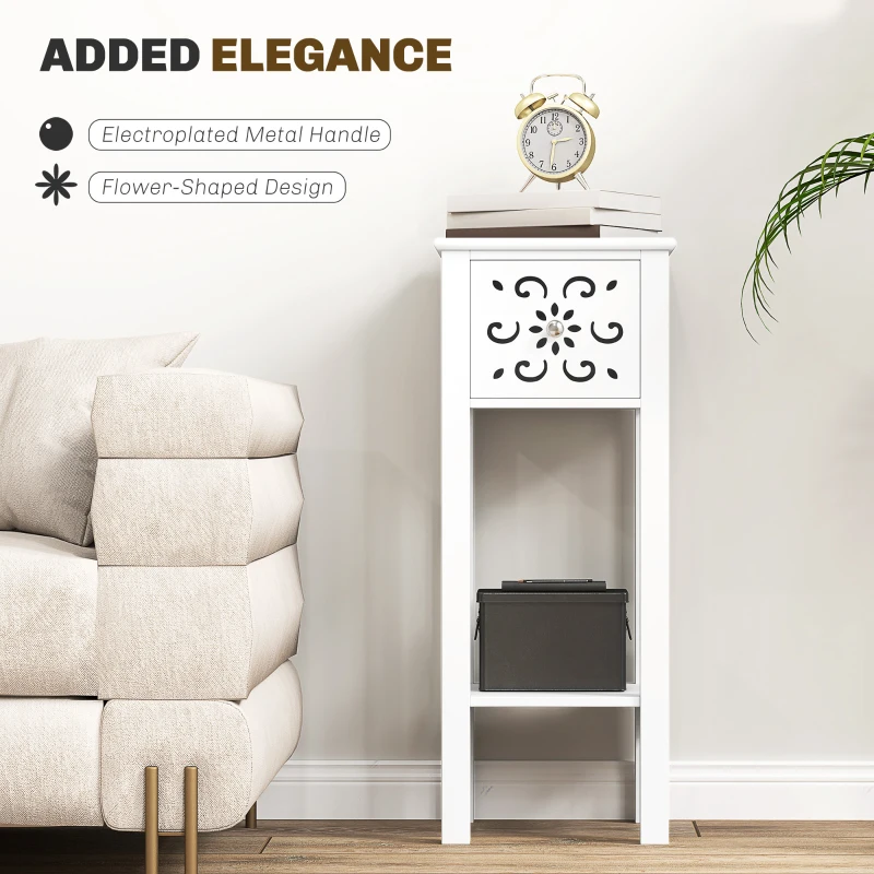 HOMCOM Nightstand Set of 2 with Drawer and Open Storage Shelf White