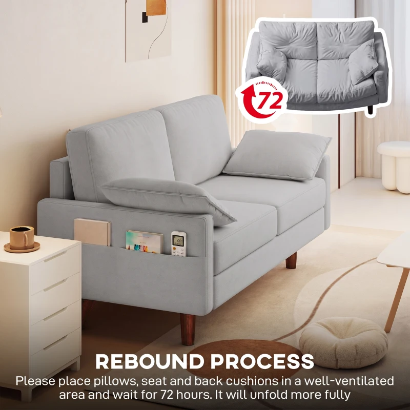 HOMCOM 3 Seater Sofa, Velvet Upholstered Couch with Spring Cushions, Rubber Wood Legs and 2 Pillows, Grey