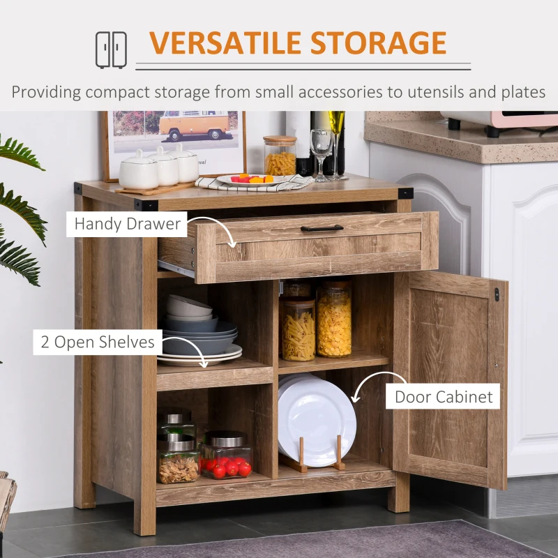 HOMCOM Rustic Barn Door Storage Cabinet Modern Farmhouse Buffet Sideboard for Kitchen and Dining Room, Light Oak