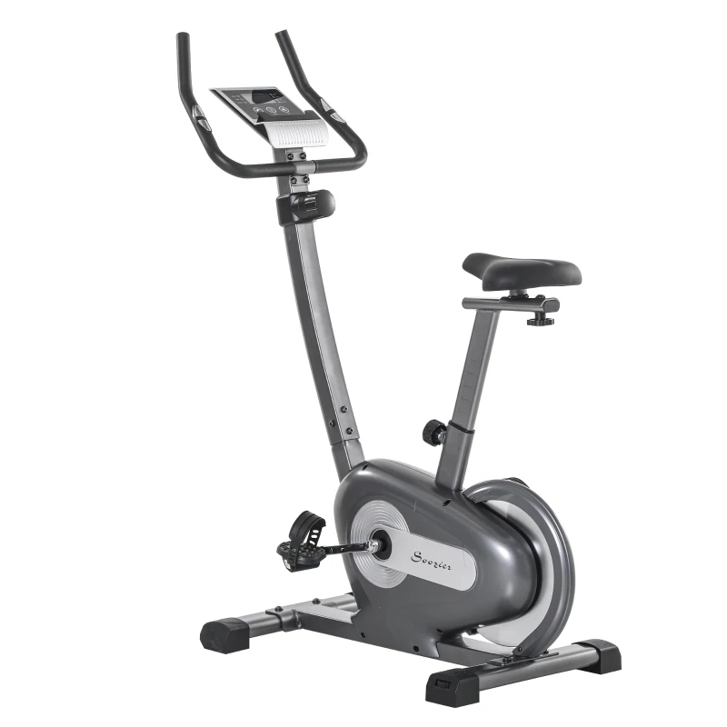 Soozier Exercise Bike with 10-Level Adjustable Magnetic Resistance, Indoor Cycling Bike Home Cardio Workout Trainer, 16lbs Flywheel, LCD Display, and Adjustable Seat, Grey