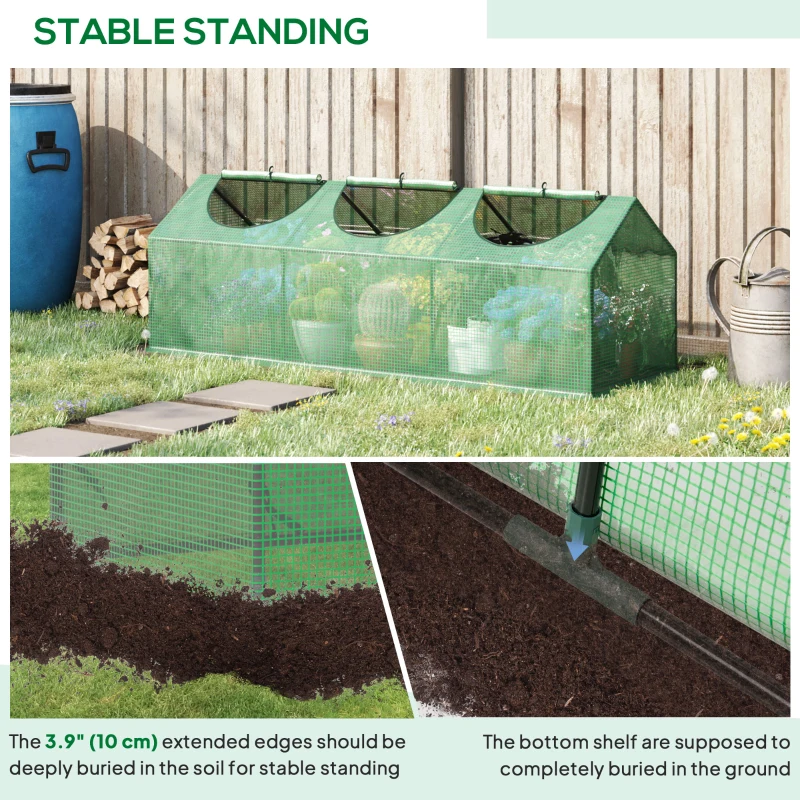 Outsunny Portable Mini Tunnel Greenhouse Garden Planting Warm House with 3 Windows, 71" x 24" x 24", Green