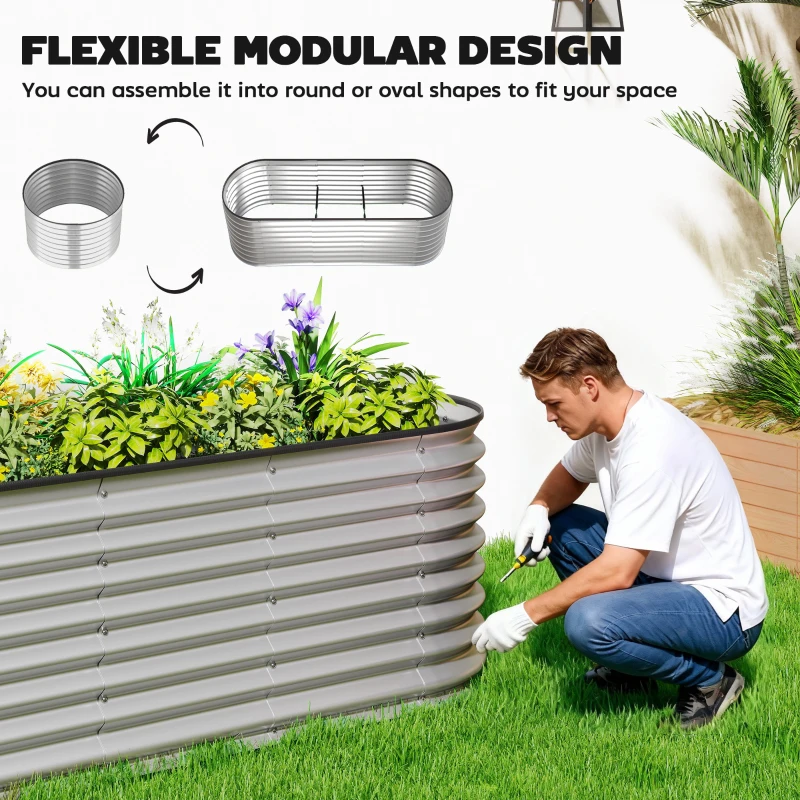 Outsunny Galvanized Raised Garden Bed, 6 x 2 x 2 ft Modular Metal Garden Beds with Rubber Strip Edging, Silver