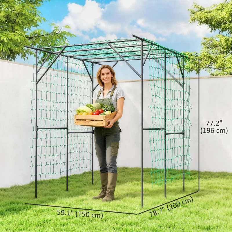 Outsunny Garden Arch Trellis, 6.4FT Tall Metal Plant Support Trellis Archway with Climbing Net for Climbing Plants