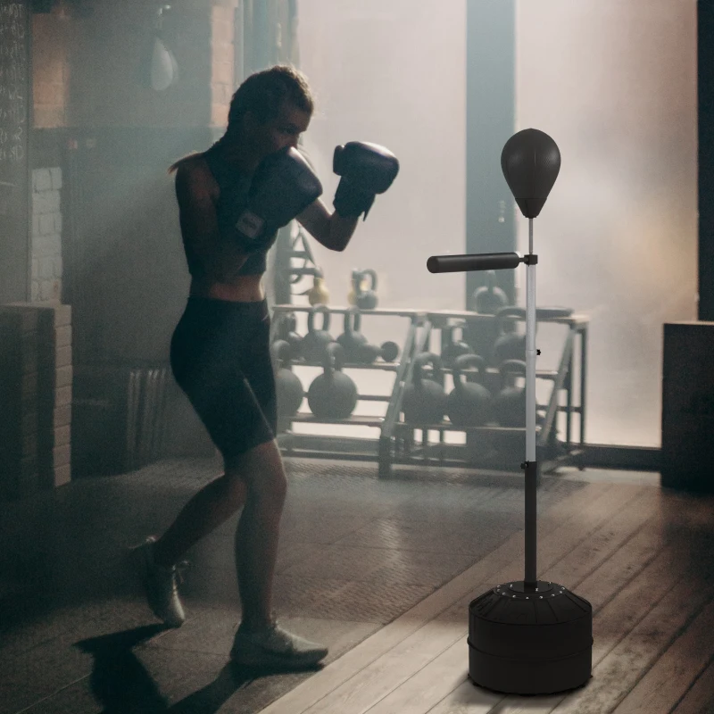 Soozier Freestanding Boxing Punch Bag with 63"-80.7" Adjustable Height, 12 Suction Cups, Boxing Stand with Reflex Bar, Black