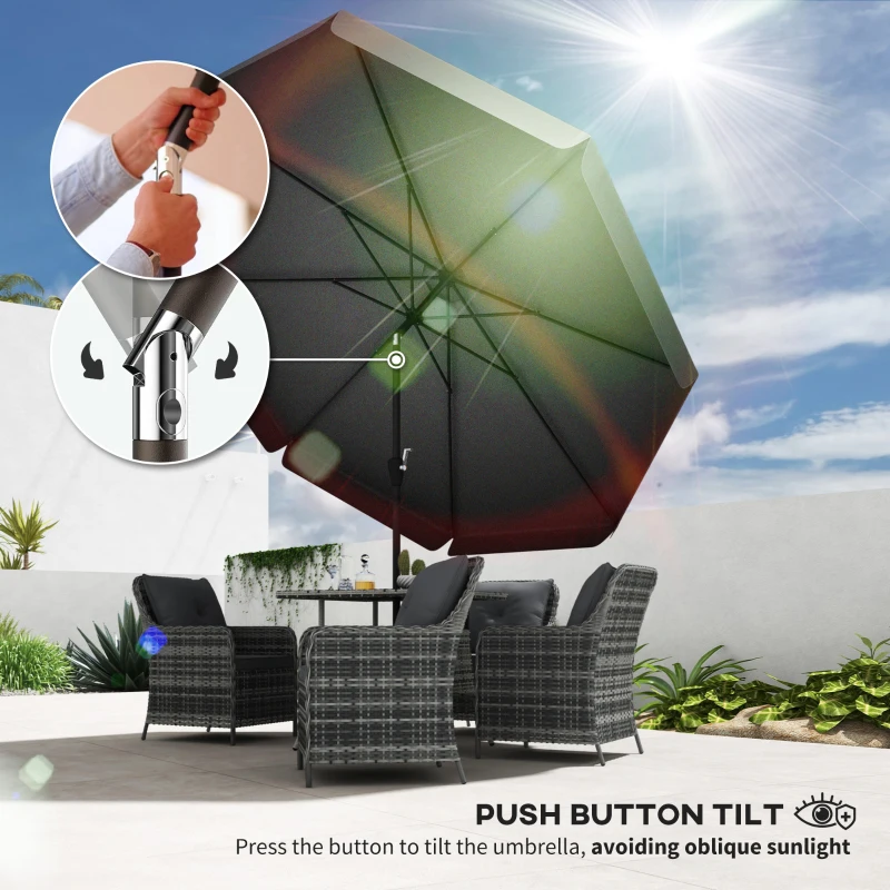 Outsunny 8.5 ft Outdoor Market Table Umbrella, Round Patio Umbrella with Tilt and Crank for Garden, Backyard, Deck, Black