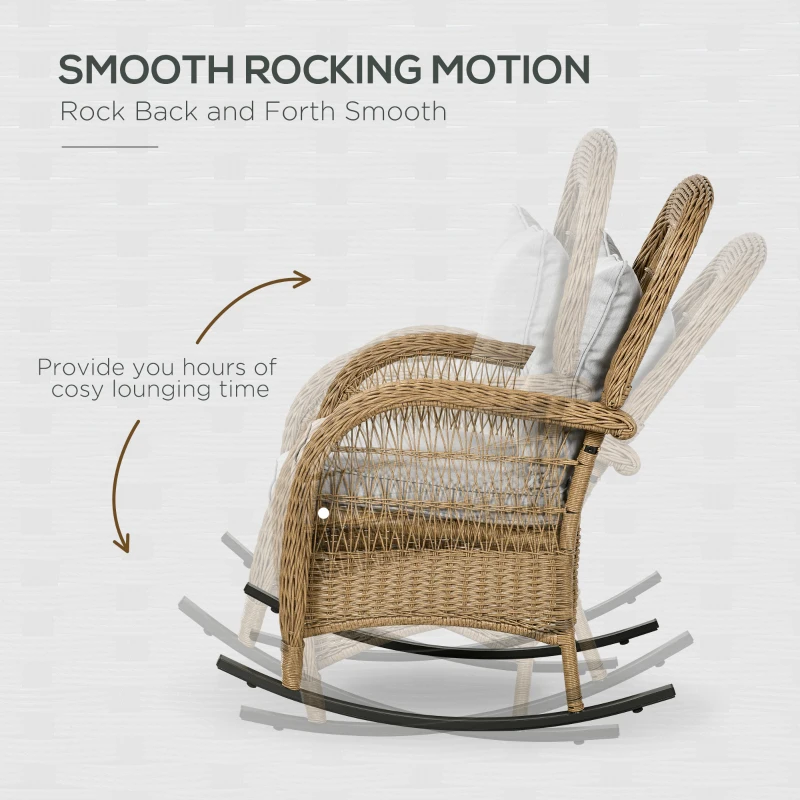 Outsunny Rattan Rocking Chair w/ Cushion, Garden Porch Furniturew, Light Grey