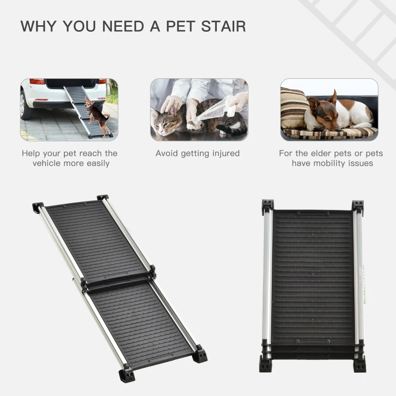 PawHut 28" - 62.5" Telescoping Dog & Pet Ramp with Lightweight Aluminum Design & Anti-Skid Surface for Elderly Pets
