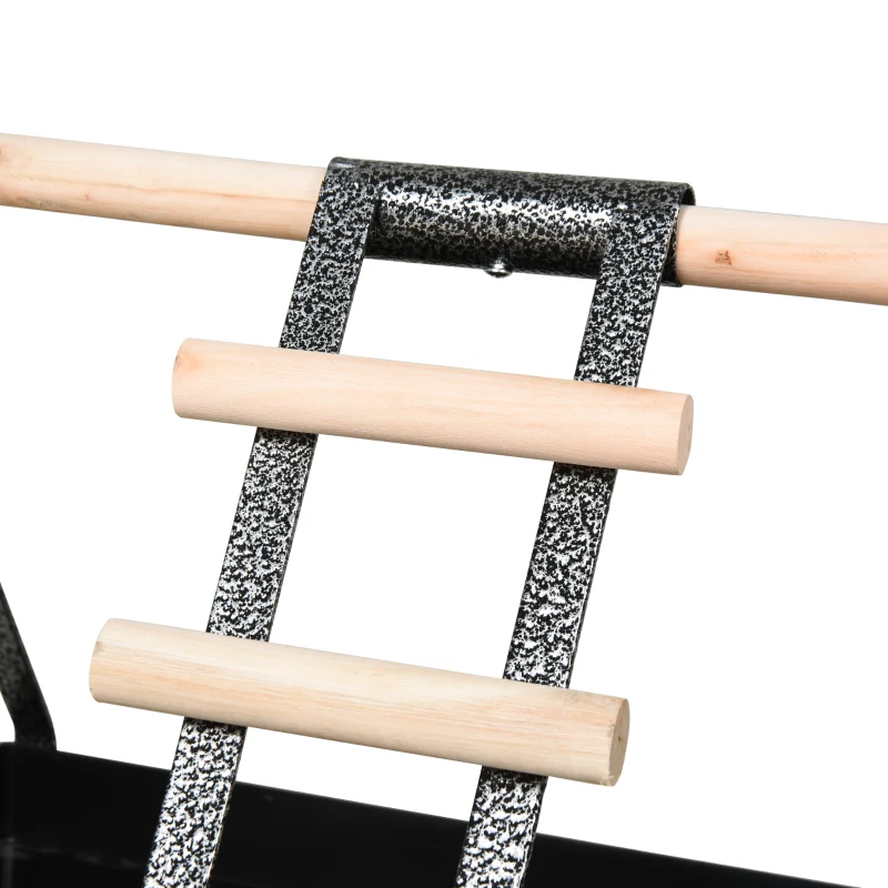 PawHut Portable Bird Play Perch Stand with Wooden Perch, Stainless Steel Feeding Bowls, & an Easy-Clean Tray, Black