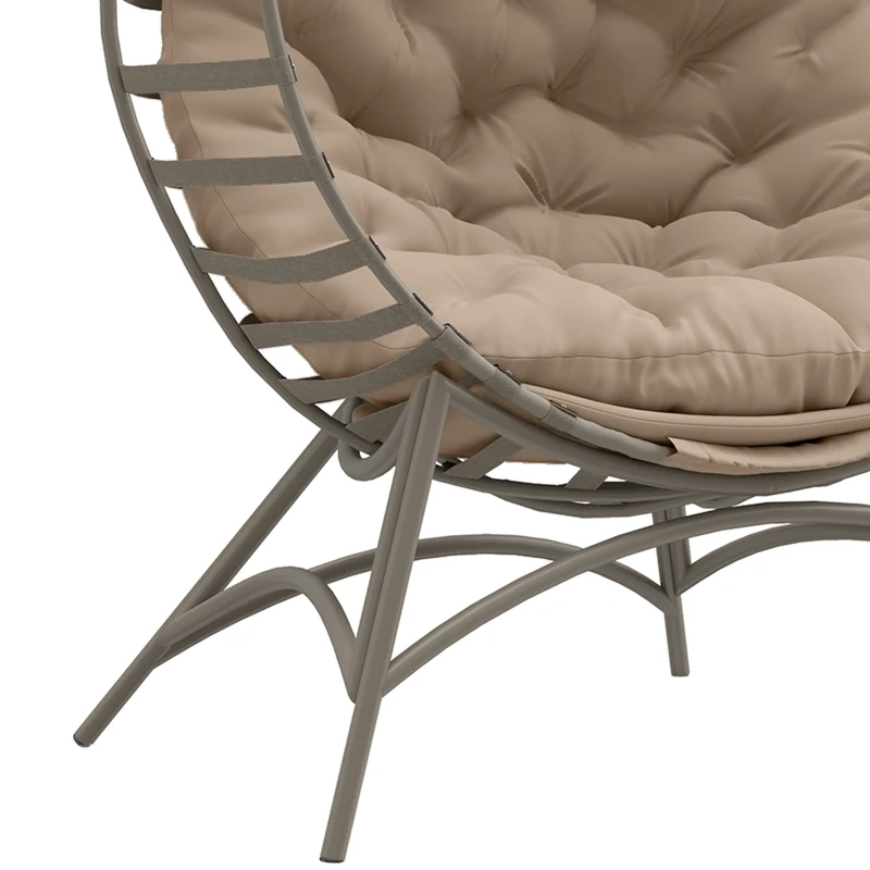 Outsunny Egg Chair, Patio Lounge Chair, Foldable Basket Chair with Large Seat Cushion, Side Pocket, Sand
