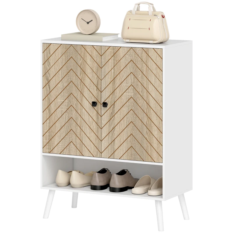 HOMCOM Shoe Storage Cabinet, 5-Tier Shoe Rack Cabinet with Doors, Adjustable Shelves, 15 Pairs, for Entryway, Natural Tone