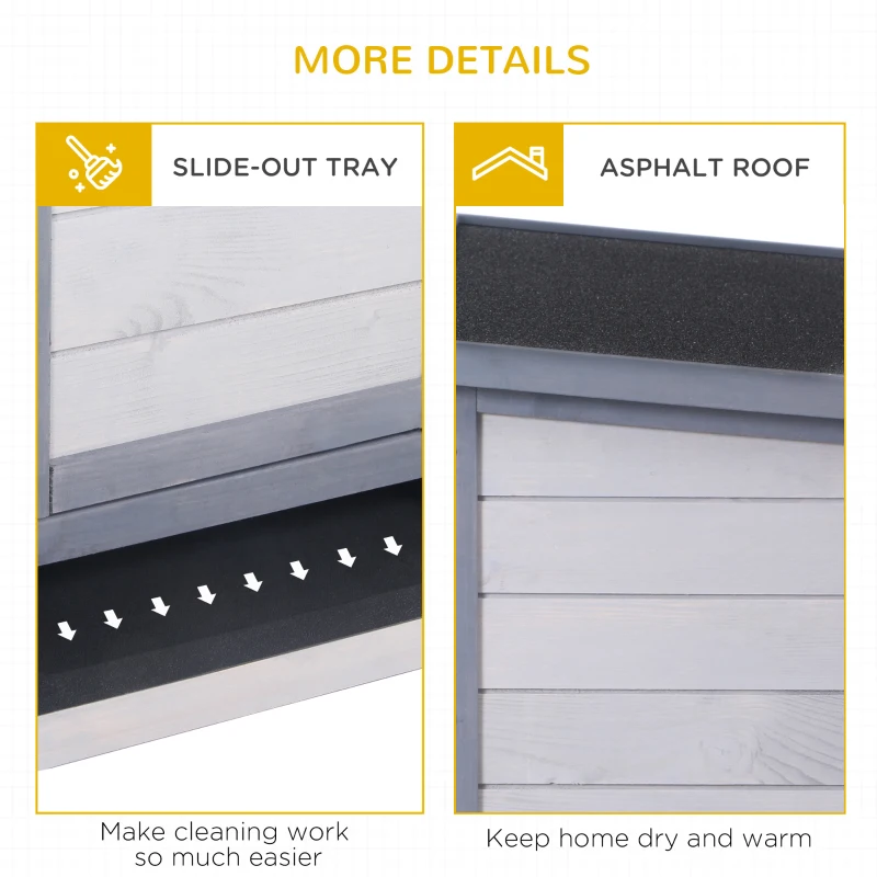 PawHut Wooden Rabbit Hutch Bunny Hutch Cage Guinea Pig with Waterproof Roof, No Leak Tray and Feeding Trough, Gray