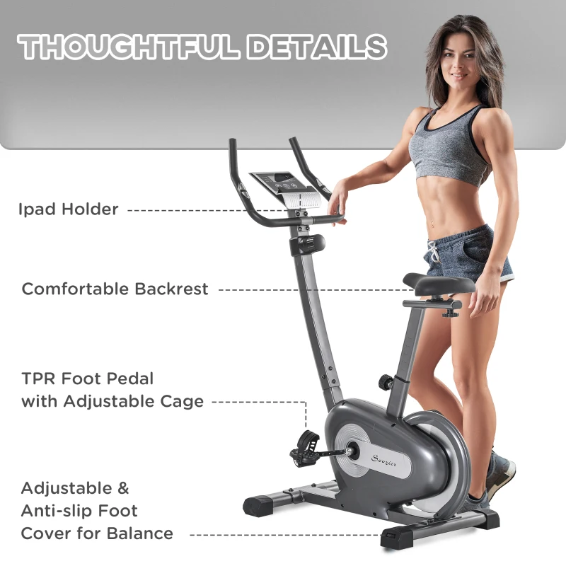 Soozier Exercise Bike with 10-Level Adjustable Magnetic Resistance, Indoor Cycling Bike Home Cardio Workout Trainer, 16lbs Flywheel, LCD Display, and Adjustable Seat, Grey