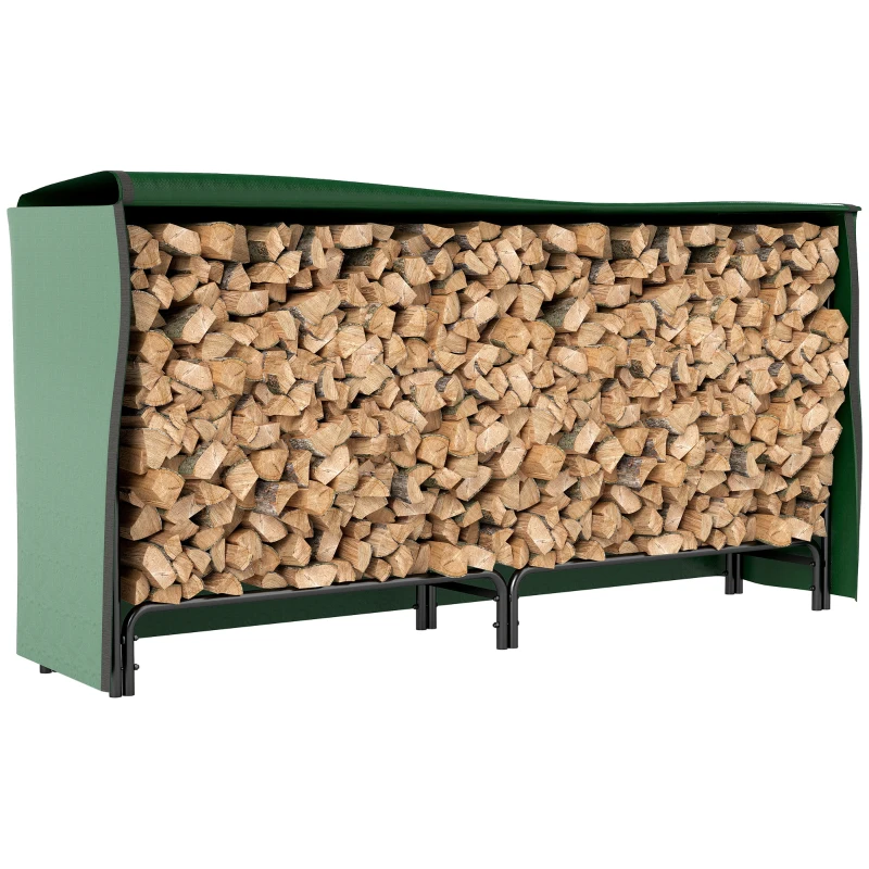 Outsunny Firewood Rack with Waterproof Cover, 200 kg Log Storage Holder with Steel Chains, 78.7" x 14" x 39", Dark Green