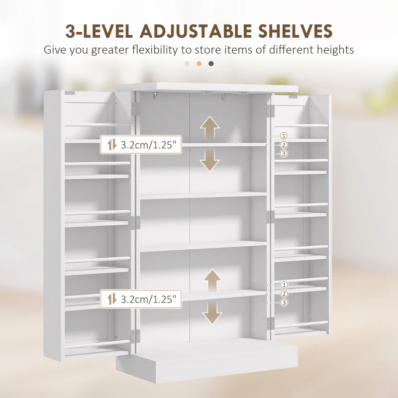 HOMCOM Freestanding Kitchen Pantry Storage Cabinet Kitchen Cabinet with 5-Tier Shelf 12 Spice Racks Adjustable Shelves White