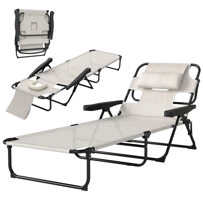 Outsunny Folding Lounge Chair w/ Reclining Back, Cream White