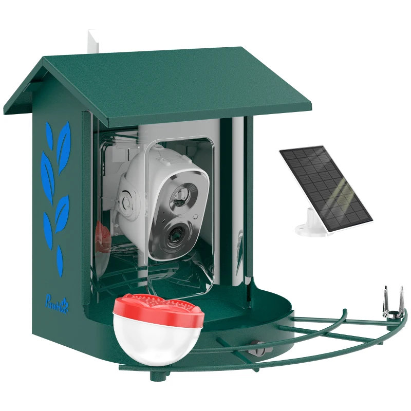 PawHut Smart Bird Feeder Camera Solar Powered with AI Identify 16000+ Birds, Auto Video Capture, Motion Detection